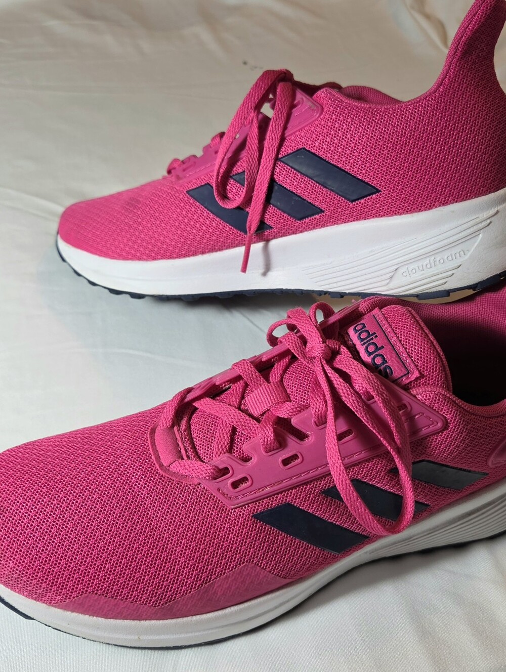 Adidas Women's Hot Pink Athletic Sneakers with Navy Stripes